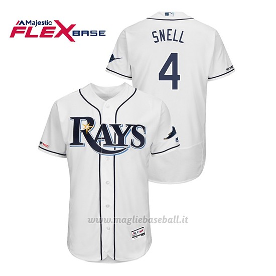 Maglia Baseball Uomo Tampa Bay Rays Blake Snell 150th Aniversario Patch Flex Base Bianco